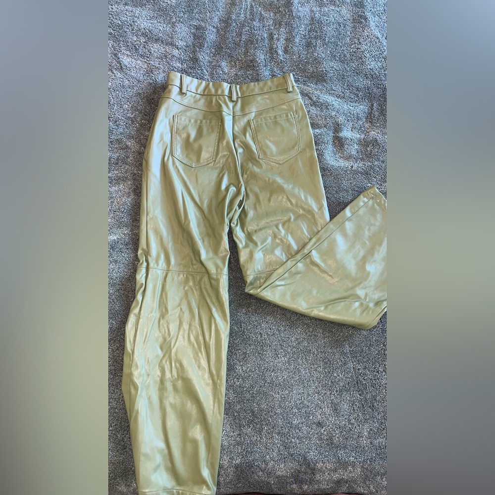 Fake leather green pants with soft inside material